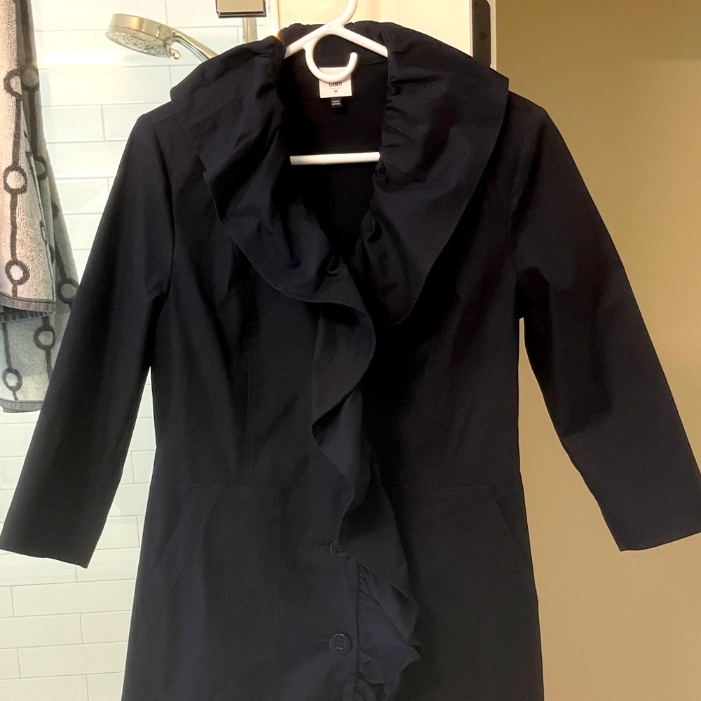 CAbi Navy Ruffled Light weight coat